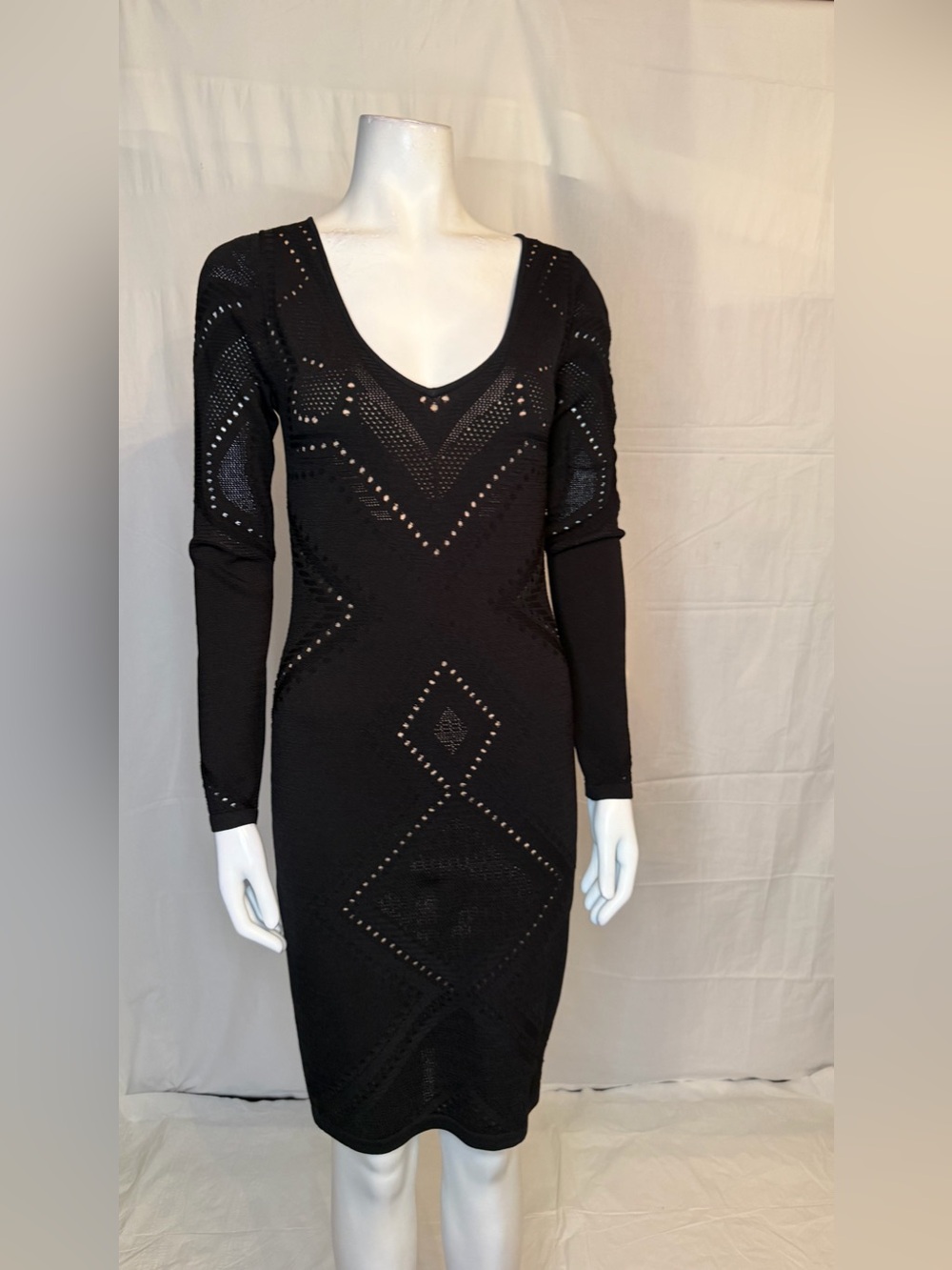 Catherine Malandrino Black Long-Sleeve V-Neck Dress